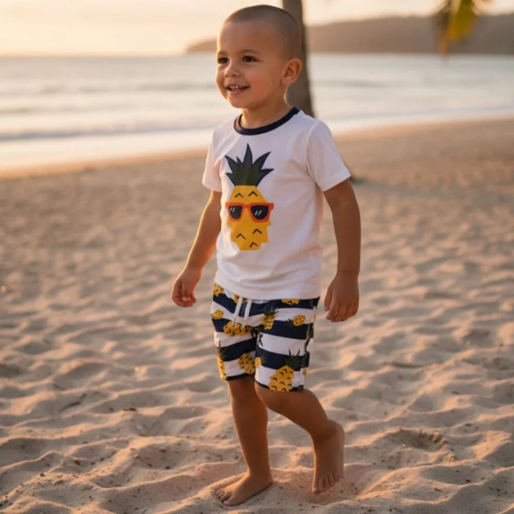 Gymboree Kids Pineapple Swim Set 4T/5T Rash Guard & Trunks Boys